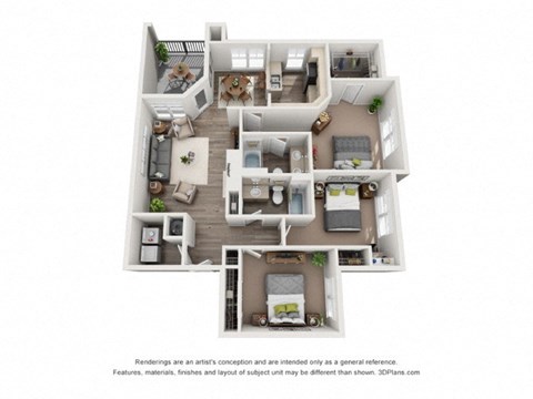 Floor plan for 3 beds, 2 baths, 1278 sqft